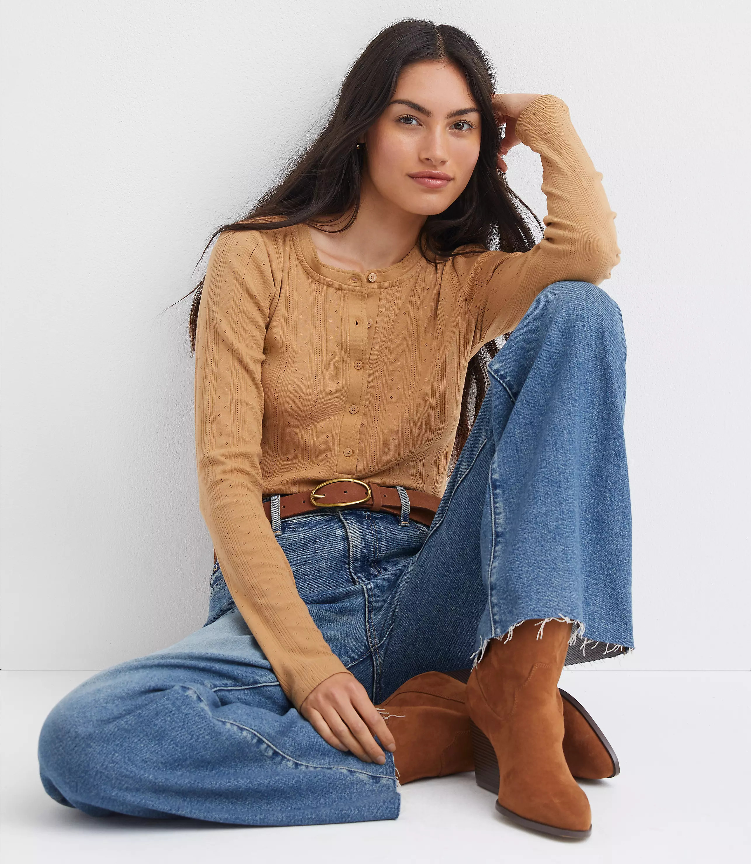 Scalloped Pointelle Henley Top | LOFT