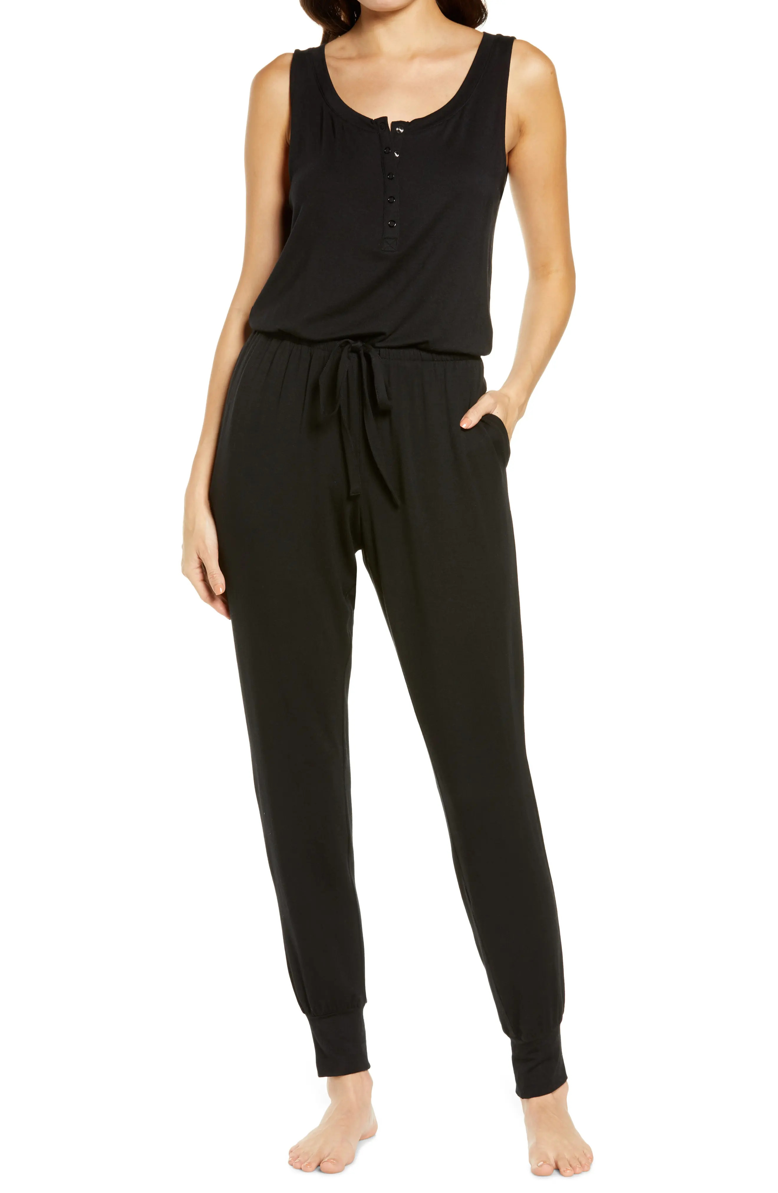 Women's Nordstrom Moonlight Dream Henley Jumpsuit, Size X-Large - Black | Nordstrom