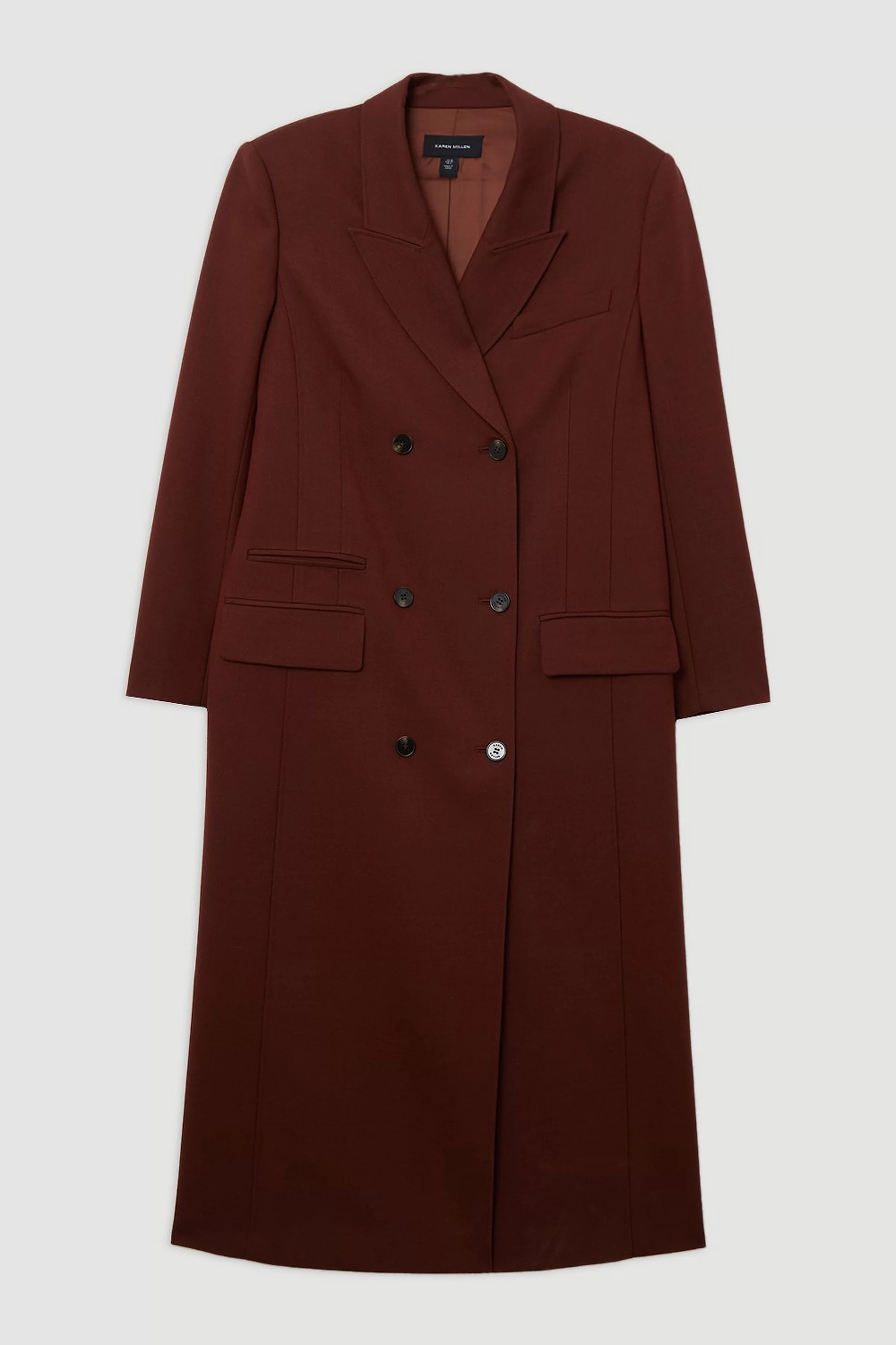 Wool Blend Tailored Double Breasted Long Line Coat | Karen Millen | Karen Millen UK + IE + DE + NL
