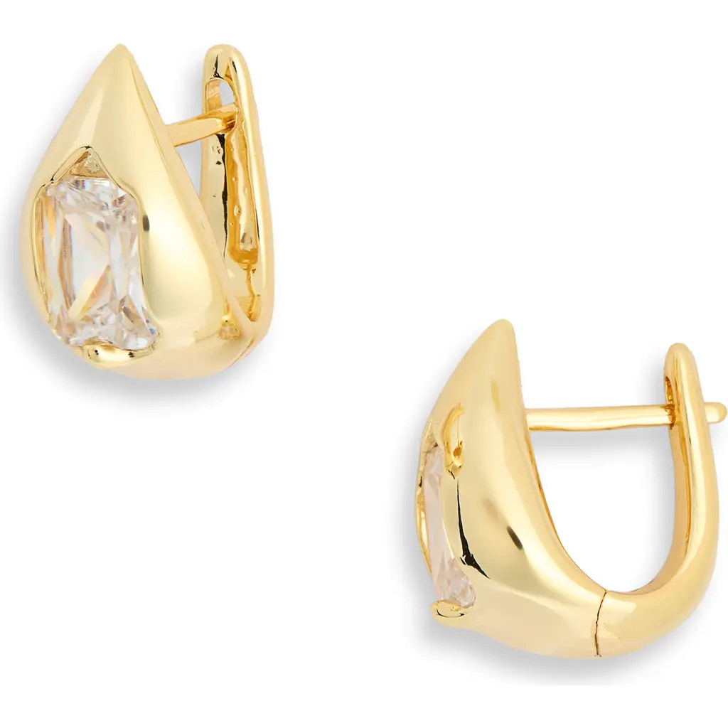 NORDSTROM RACK Demi Fine Cubic Zirconia Teardrop Huggie Hoop Earrings in Clear- Gold at Nordstrom Rack | Nordstrom Rack