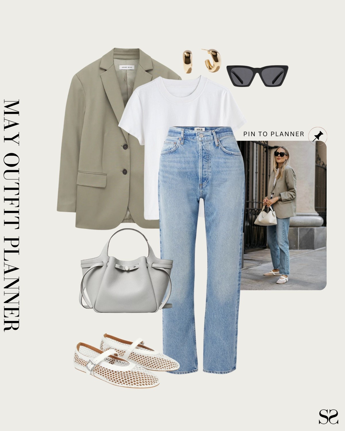 Monthly outfit planner MAY: Spring  looks, pin to planner outfit inspo | straight leg jean, oversized blazer, white tee, mesh flats 

#springoutfit #casualchic  

Image credit: @fashion_jackson


#LTKStyleTip