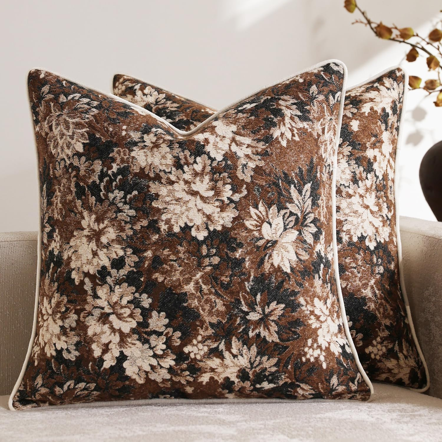 Pack of 2 Vintage Floral Throw Pillow Covers 18x18 Boho Farmhouse Accents Chenille Square Decorat... | Amazon (US)