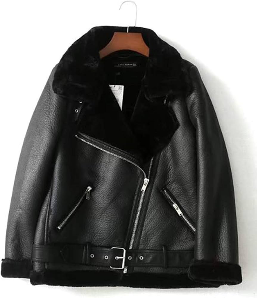 LY VAREY LIN Women's Faux Shearing Moto Jacket Thick Lined Parka Winter Shearling Coat Leather Ja... | Amazon (US)