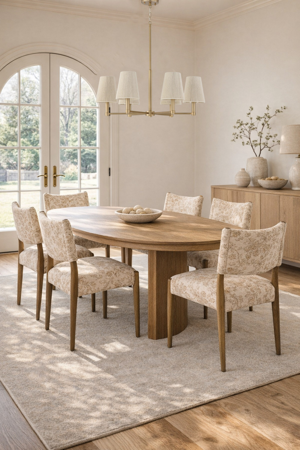 dining table . dining chairs . chandelier . sideboard . area rug . pendant light . organic modern home . cozy home 

 #LTKHome