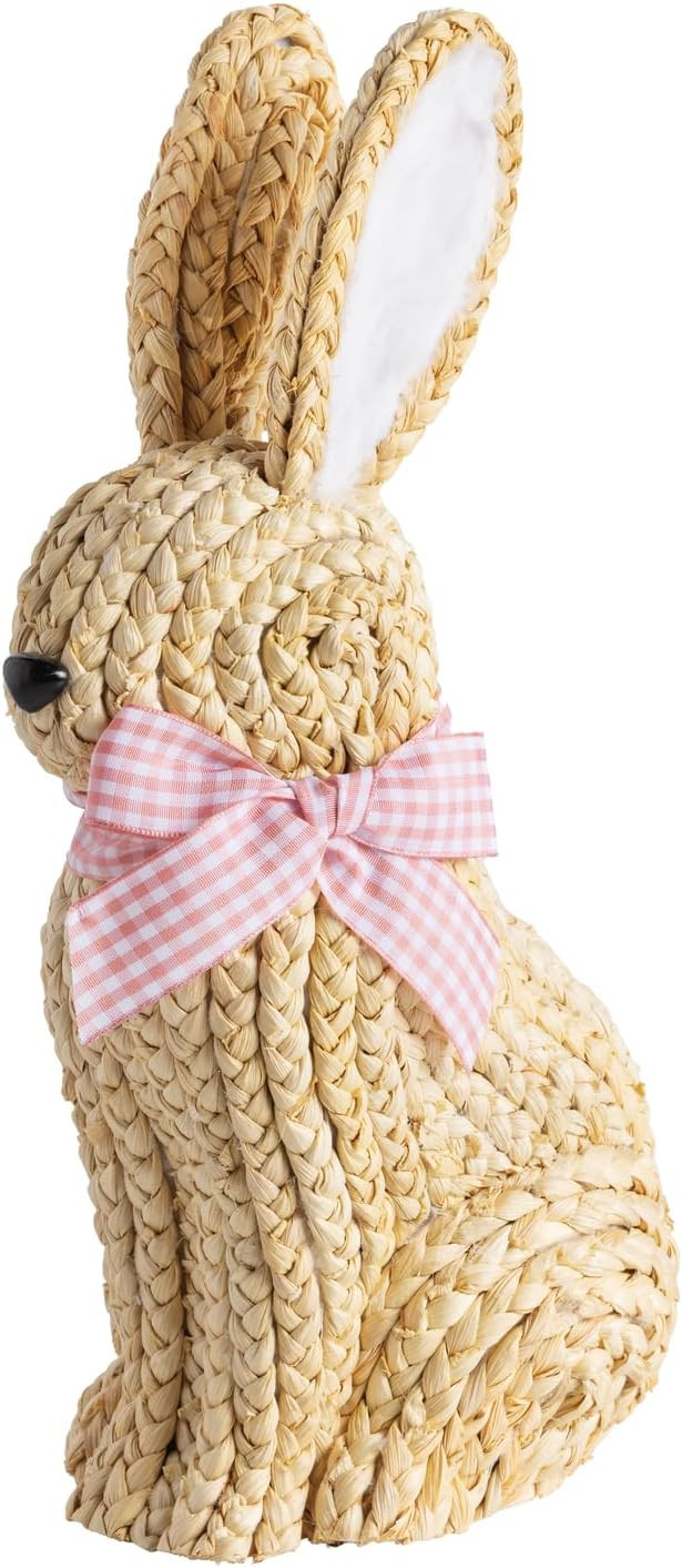 Mud Pie Easter Pink Bow Woven Bunny Sitter | Amazon (US)