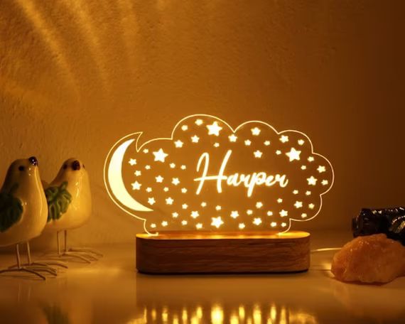 Personalized Night Light with Moon & Stars - Nursery Decor - Custom Name Light Night Gift - Kids ... | Etsy (US)