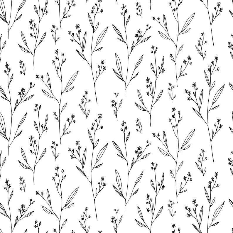 Line Art Wallpaper. Black and White Floral Wallpaper. Peel and - Etsy | Etsy (US)
