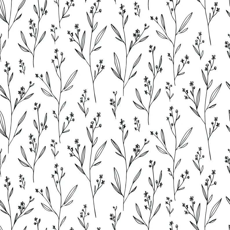 Line Art Wallpaper. Black and White Floral Wallpaper. Peel and - Etsy | Etsy (US)