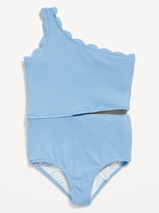 Scallop-Trim One-Shoulder One-Piece Swimsuit for Girls | Old Navy (US)