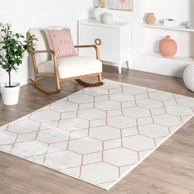 Light Pink Jacqueline Honeycomb Trellis 4' 3" x 6' Area Rug | Rugs USA