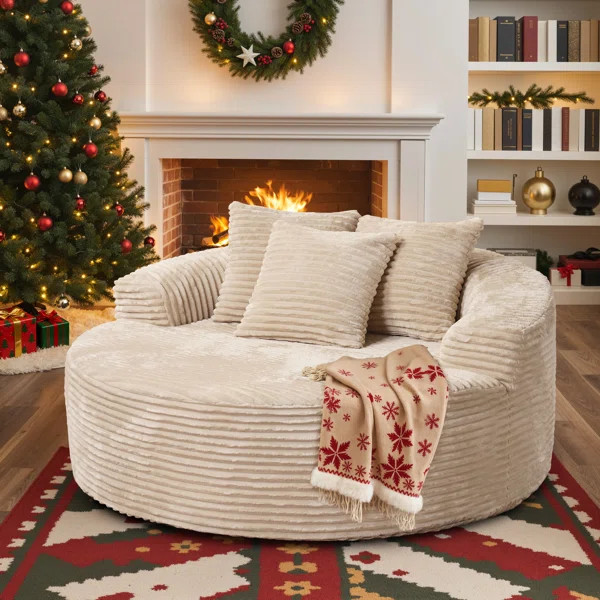 Lozena  49" Corduroy Upholstered Barrel Chair, Oversized Round Chaise Lounge, No Assembly Require... | Wayfair North America