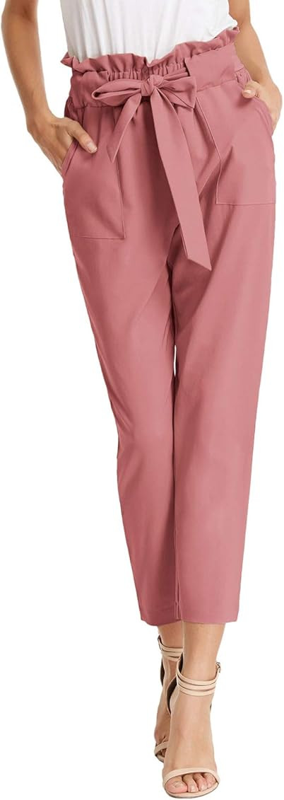 GRACE KARIN Women's Cropped Paper Bag Waist Pants with Pockets | Amazon (US)