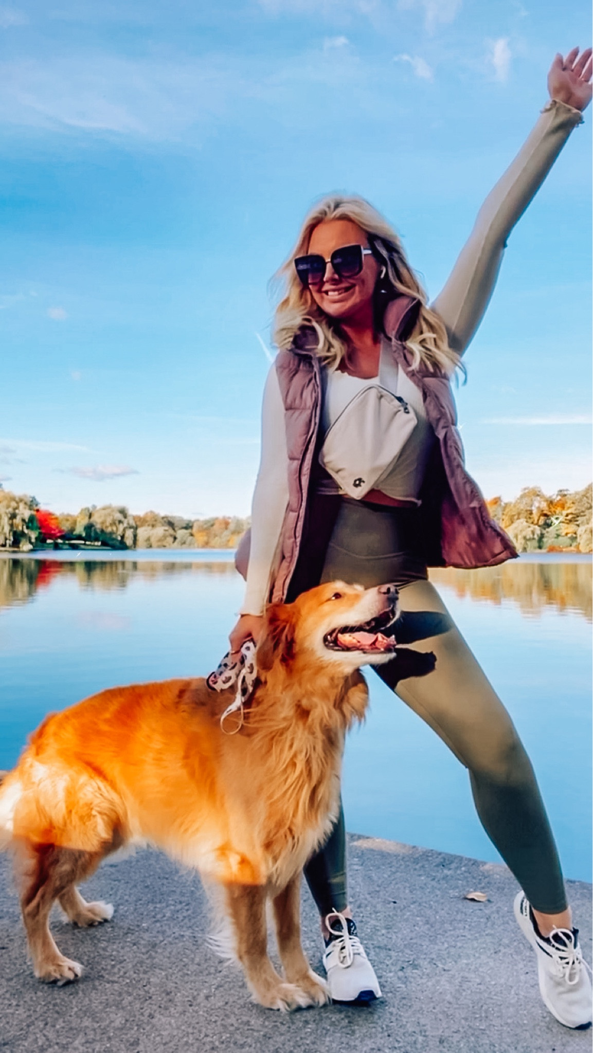 Comfy active fit for a walk with the pup! I love this puffer vest from old navy and leggings from halara. 

#LTKstyletip #LTKfitness #LTKmidsize