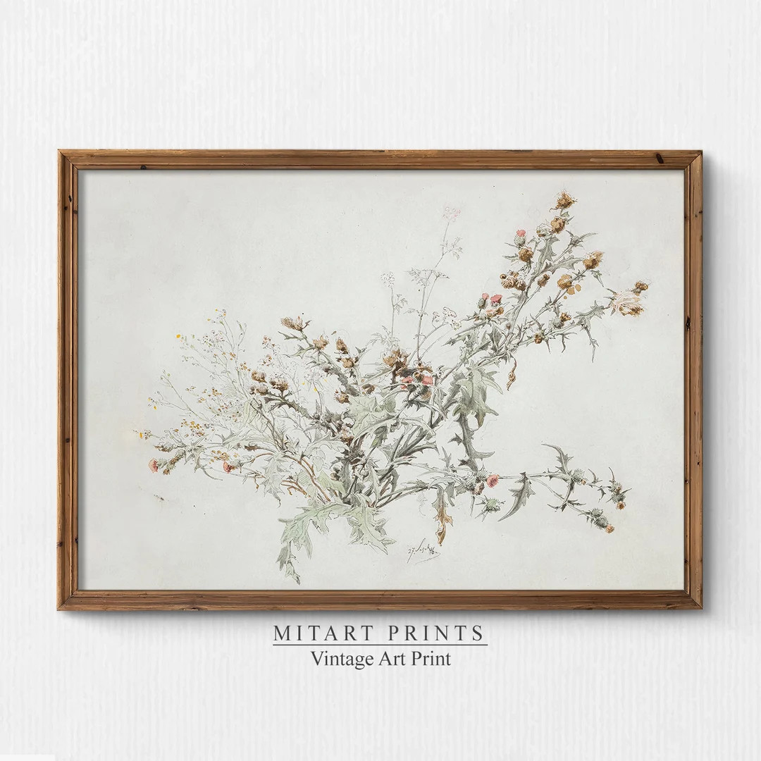 Vintage Botanical Watercolor Painting, Antique Botanical Print, Neutral Wall Art, Floral Printabl... | Etsy (US)