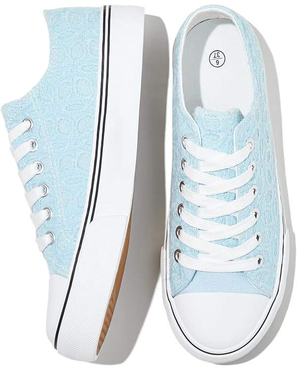 HYPOCRUTE Womens White Tennis Shoes Embroidered Flower Low Top Women Canvas Shoes Women’s Fashi... | Amazon (US)