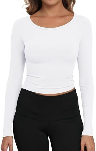 Artfish Women's Casual Basic Ribbed T-Shirts Slim Fitted Boat Neck Long Sleeve Crop Top | Amazon (US)