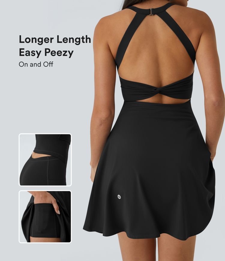 Women’s Backless Twisted Flare Dance Active Dress-Longer Length-Easy Peezy Edition - Halara | HALARA