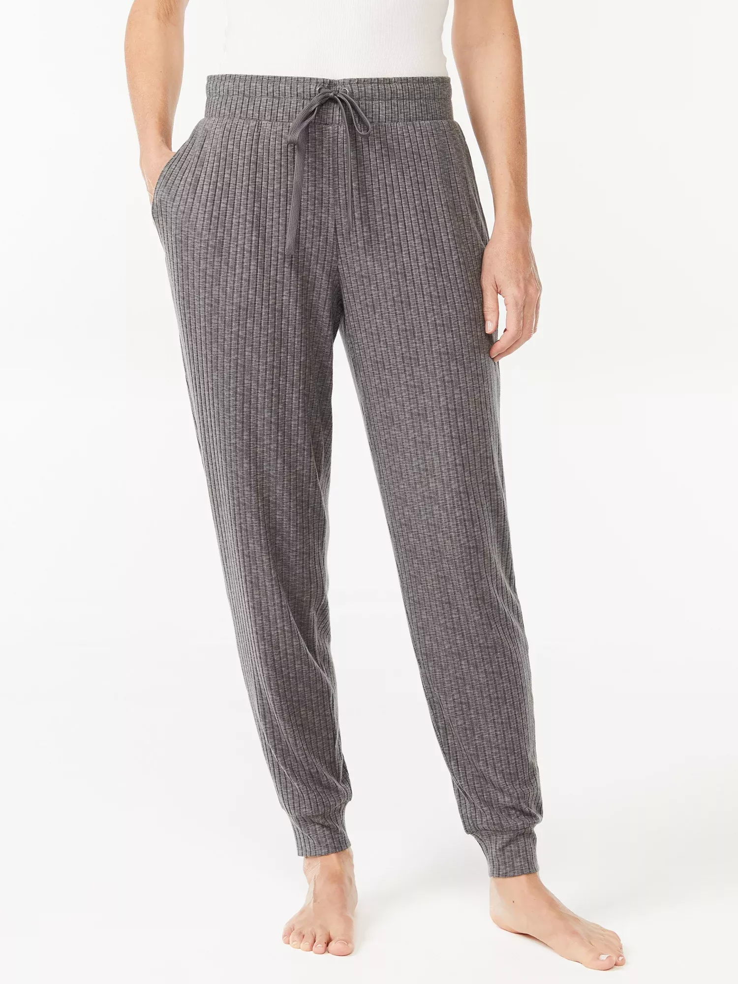 Joyspun Women's Hacci Knit Wide Leg Pajama Pants, Sizes S to 3X