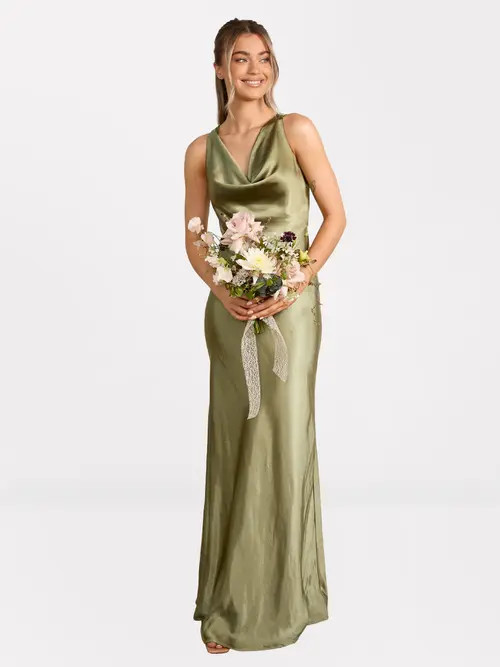 Six Stories Cowl Front Satin Bridesmaid Dress in Moss Green at Nordstrom, Size 6 | Nordstrom