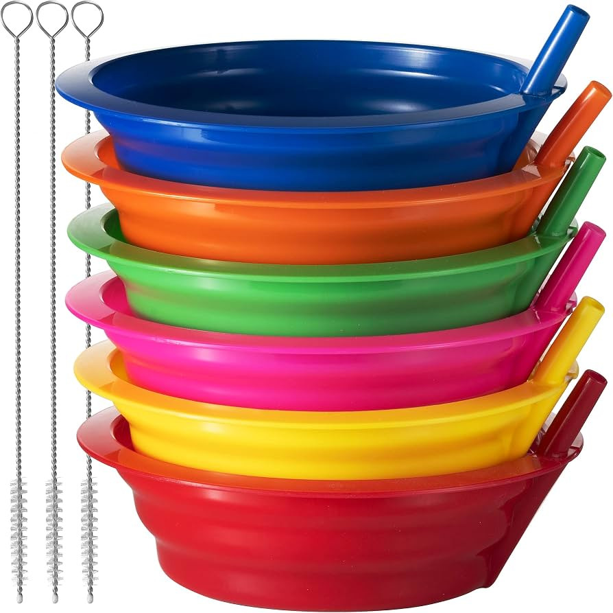 Cereal Bowls with Straws for Kids - (Set of 6 - 20-Ounce Bowls) BPA-Free Plastic Reusable Built-I... | Amazon (US)