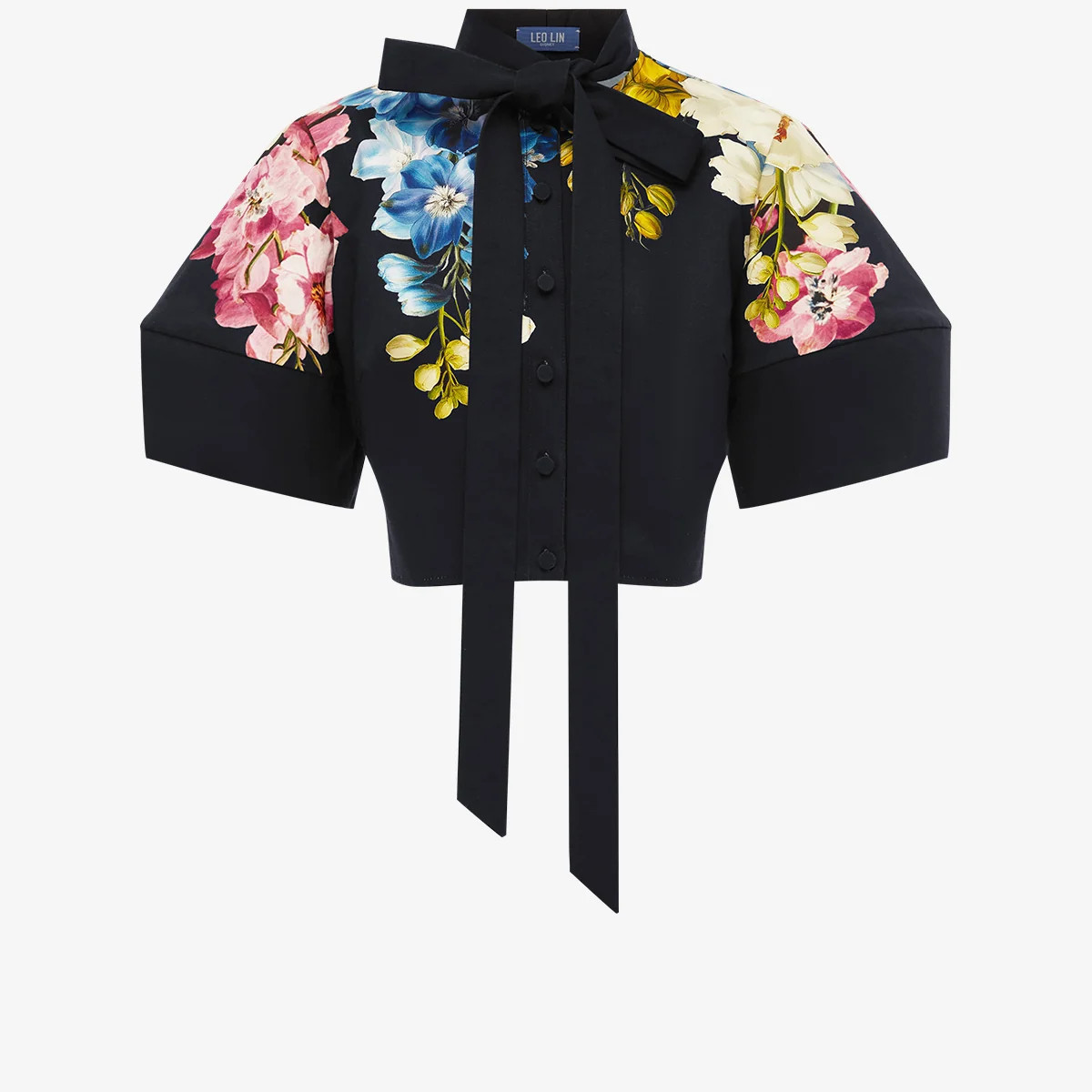 Molly Puff Sleeve Top - Snapdragon Print in Ebony | LEO LIN US