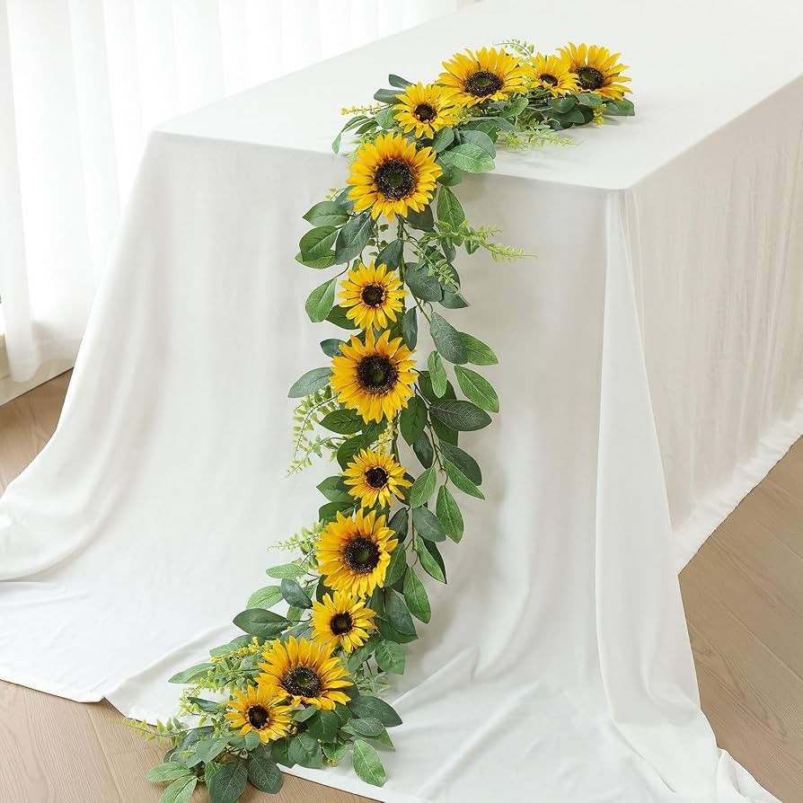 Mizii Artificial Sunflower Garland 6FT Fake Silk Sunflowers Flower Garland Autumn Hanging Vines D... | Amazon (US)