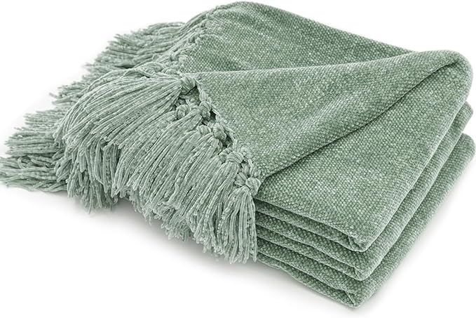 Soft Chenille Throw Blanket for Couch, Cozy Plush Fuzzy Decorative Chenille Knit Throw Blanket wi... | Amazon (US)