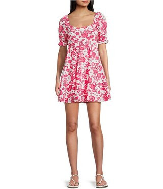 Printed Bubble Textured Puff Sleeve Tie Back Dress | Dillard's