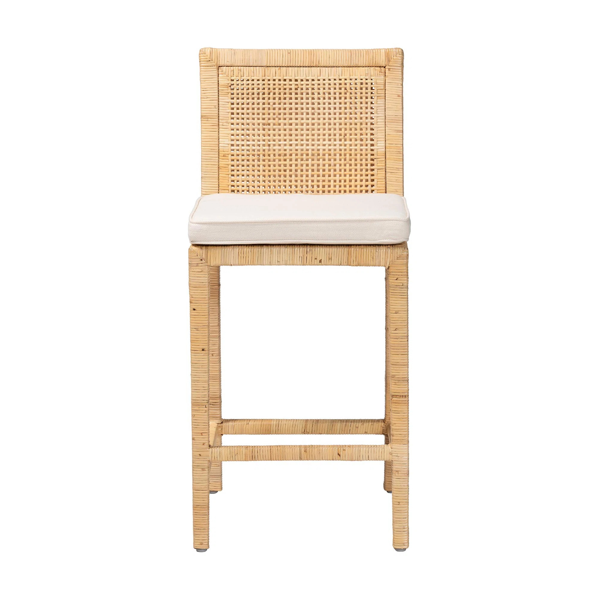 Sofia Modern and Contemporary Natural Wood and Rattan Counter Stool | Wayfair North America