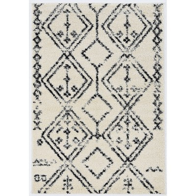 3'x5' Moroccan Shag Accent Rug Fes Ivory/Black - Linon: Geometric High Pile, Polypropylene, Bedroom, Living Room | Target