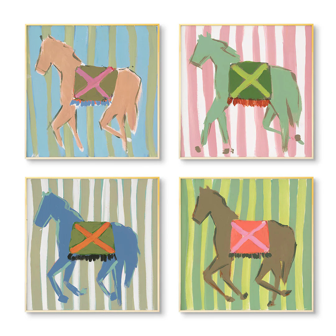 Horse Set of 4 by Jenny Westenhofer | Whimsical Equestrian Art Prints | Urban Garden Prints