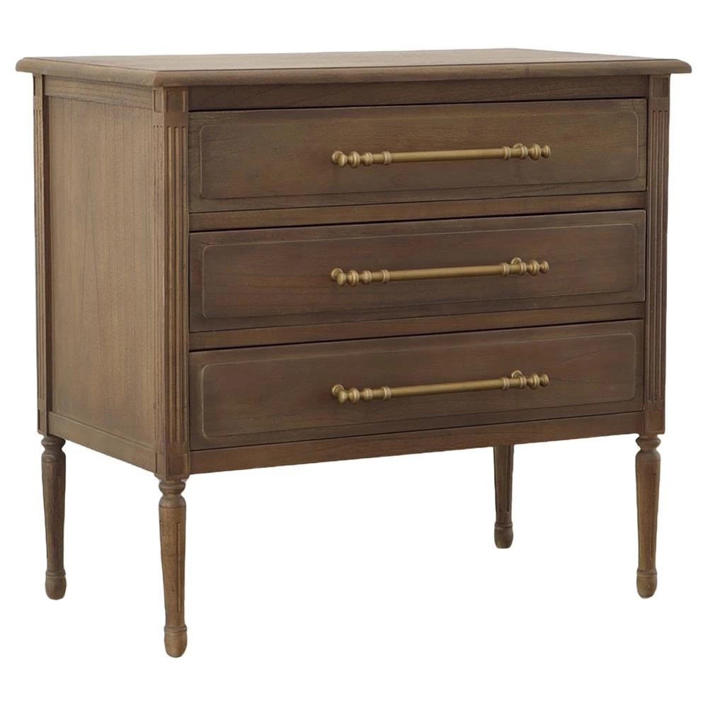 Vance French Country Brown Oak Wood 3 Drawer Bachelor Chest | Kathy Kuo Home