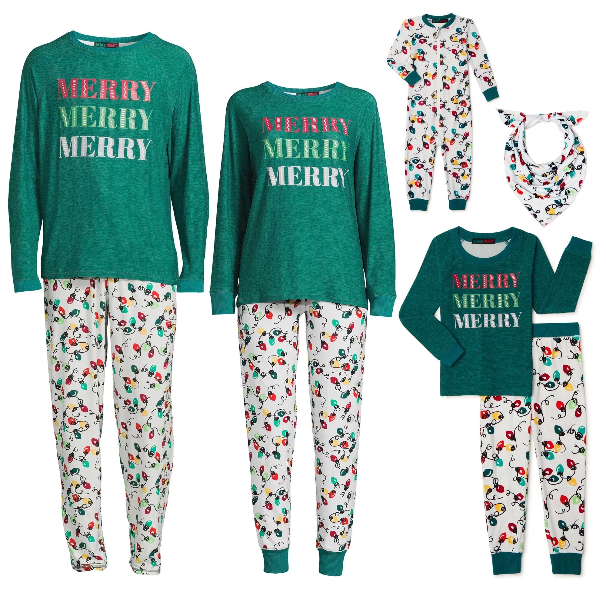 Derek Heart Merry Christmas Lights Holiday Matching Family Christmas Pajamas Men's Sleepwear Set,... | Walmart (US)