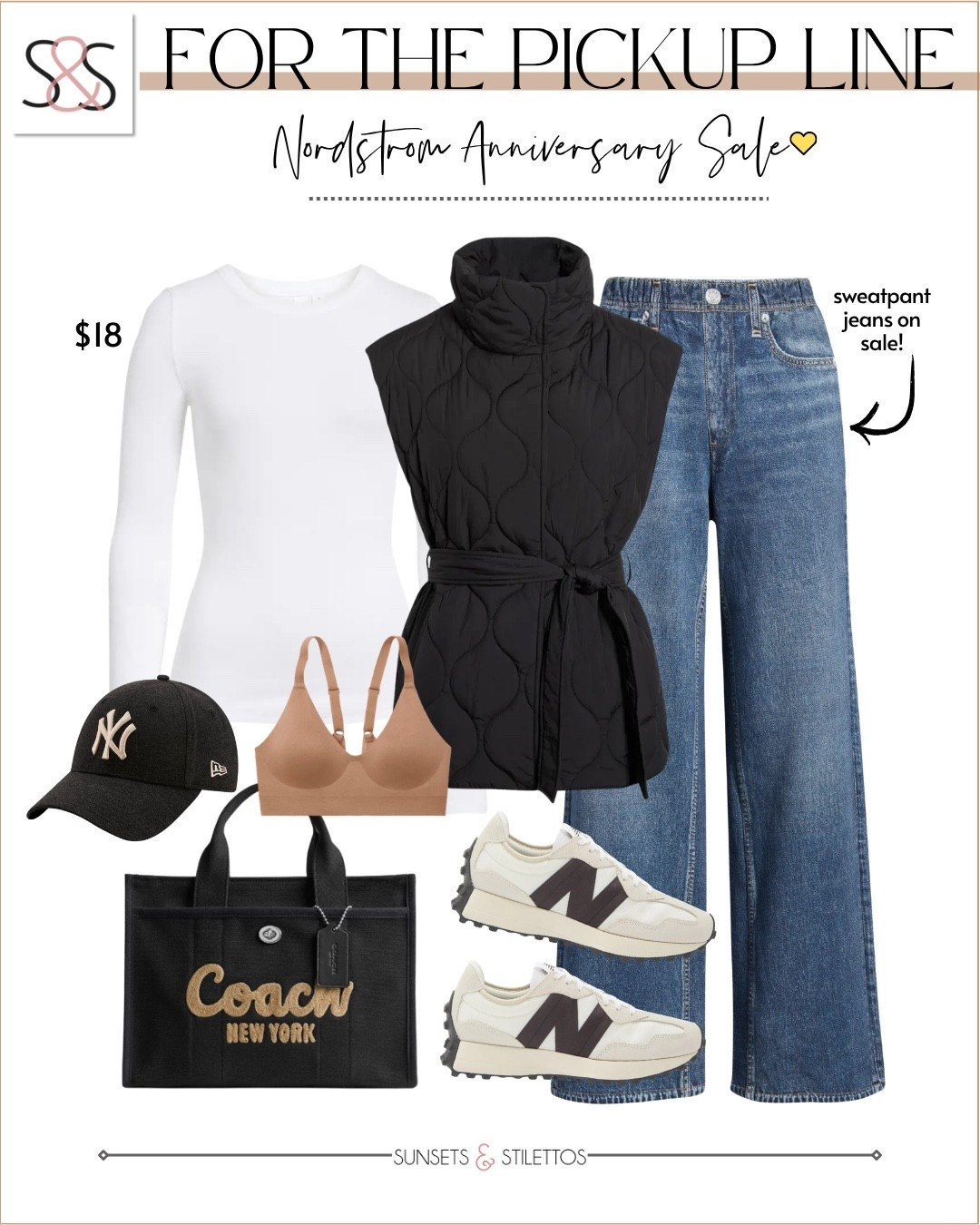 The Nordstrom Anniversary Sale pickup line outfit just wrote itself, and honestly these wide leg sweatpant jeans and quilted vest are doing all the heavy lifting this fall.

#LTKSaleAlert #LTKOver40 #LTKActive