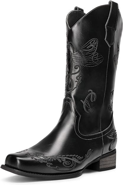 DREAM PAIRS Women's Cowboy Boots Mid Calf Cowgirl Boots Embroidery Stitched Square Toe Western Bo... | Amazon (US)