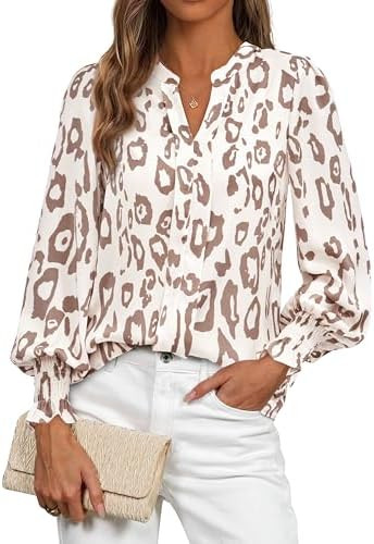 MASCOMODA Womens Boho Floral Long Sleeve Tops Spring Fashion 2026 V Neck Loose Chiffon Work Blous... | Amazon (US)