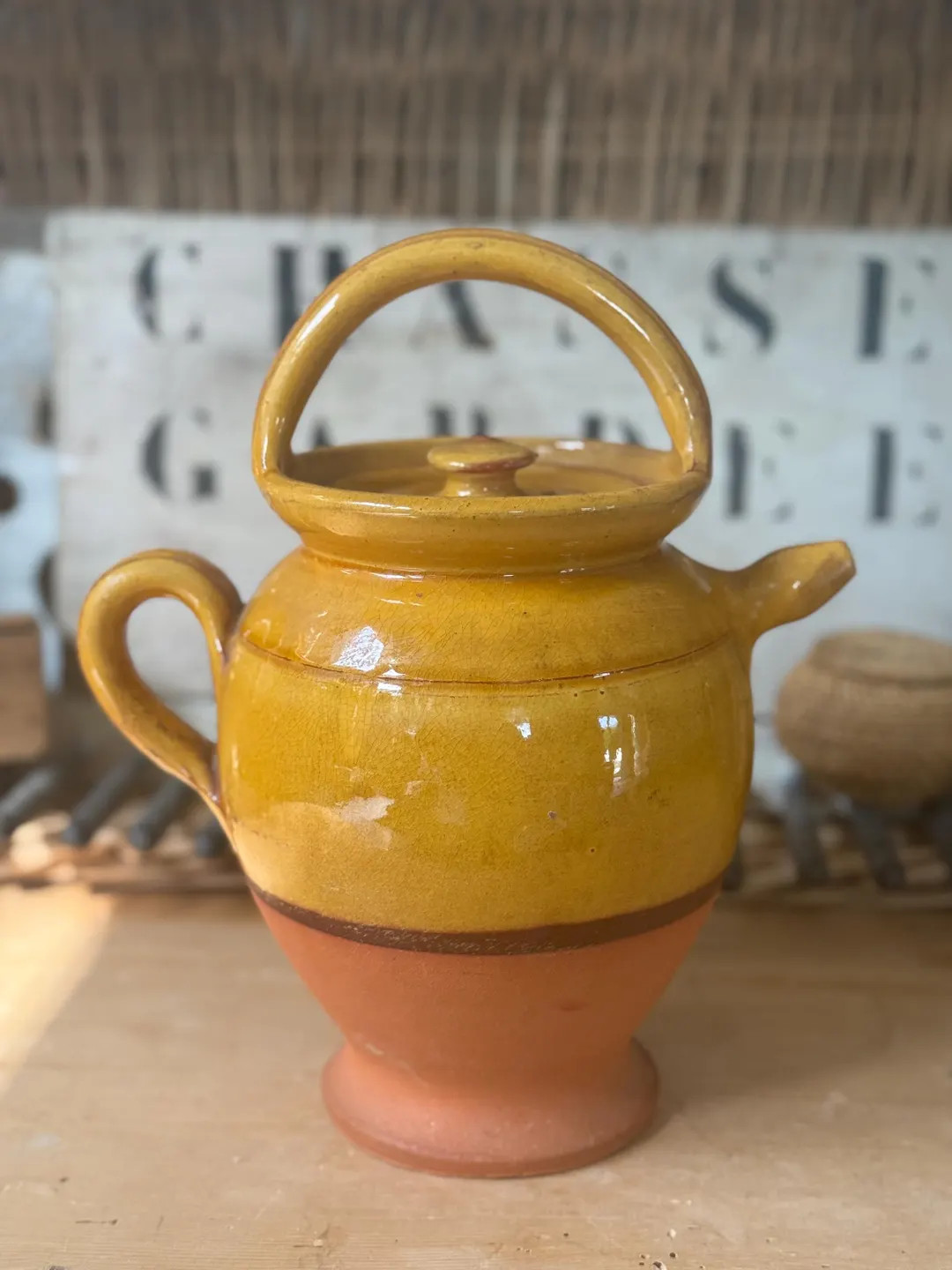 Vintage French Mustard Glazed Terracotta Water Pitcher With Lid – 11” Tall Cruche Provençale... | Etsy (US)