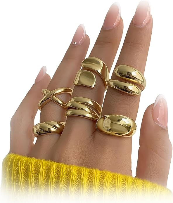 YEEZII Chunky Gold Rings for Women Non Tarnish, 18K Gold Plated Stackable Thumb Ring, Statement W... | Amazon (US)