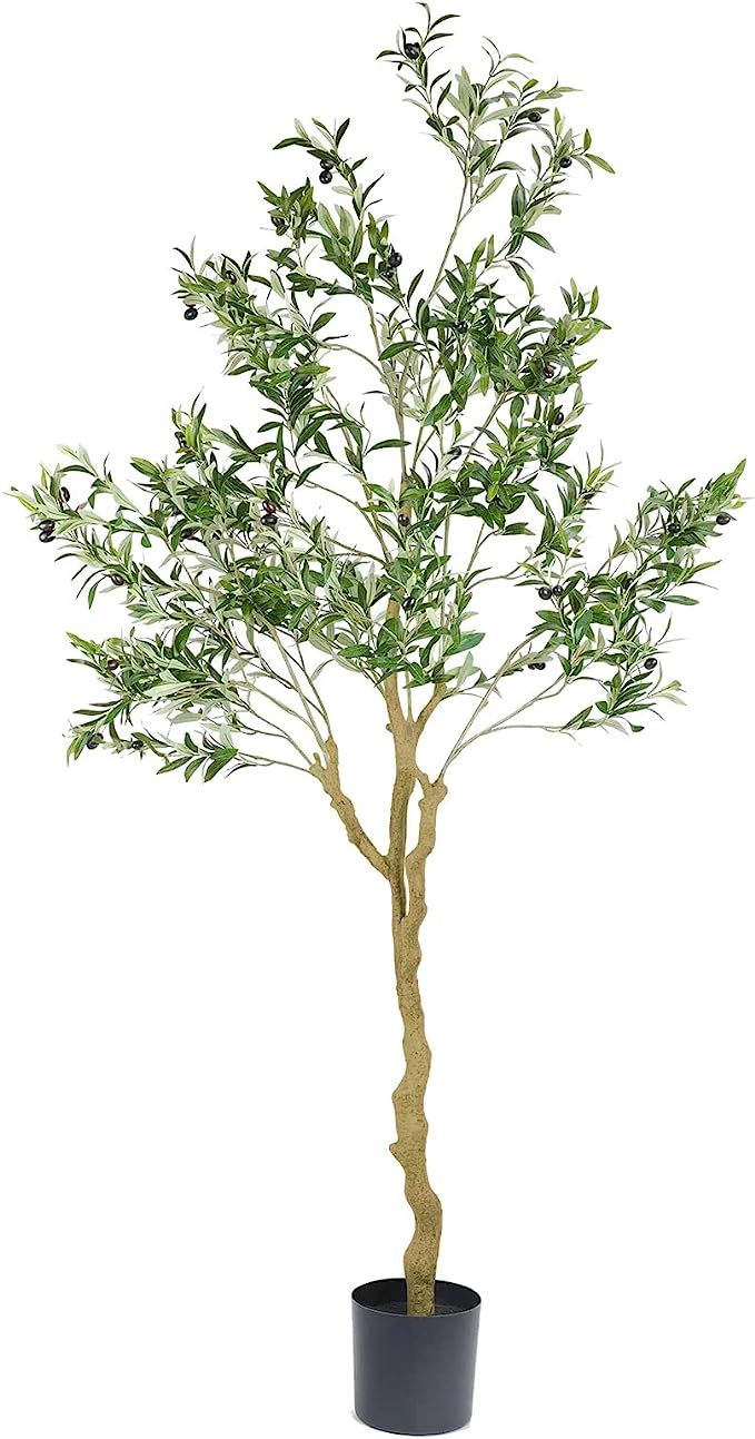 Tall Faux Olive Tree，7ft（84in） Realistic Potted Silk Artificial Indoor with Green Leaves an... | Amazon (US)