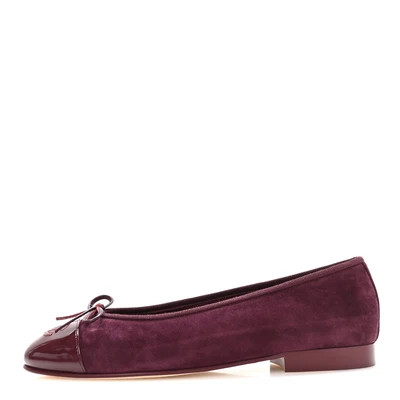 Suede Patent Calfskin Cap Toe CC Ballerina Flats 37 Burgundy | FASHIONPHILE (US)
