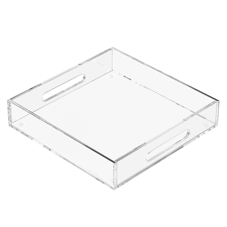 Acrylic Serving Tray with Handles-12x12x2.36Inch-Decorative Tray Letter Tray Organizer for Ottoma... | Amazon (US)