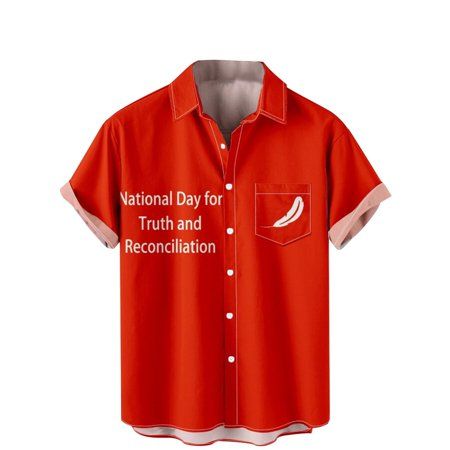 Mens Orange Shirts Casual Buttons Day for Truth and Reconciliation Maple Leaf Printed Short Sleeve T | Walmart (US)
