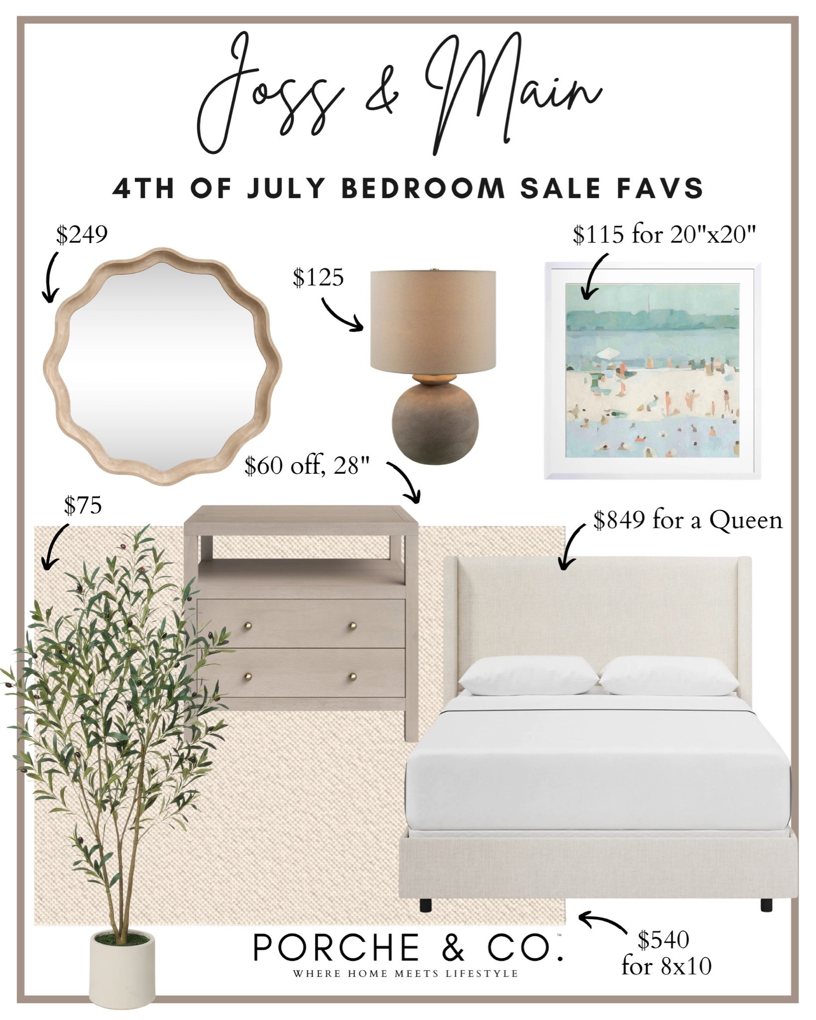 Joss and Main 4th of July sale
Favorites for your home and bedroom! Upholstered bed, natural two drawer nightstands, affordable lamps, Beach artwork, faux tree, scalloped mirror, and gorgeous natural wool rug all on sale 🇺🇸✨￼

#LTKHome #LTKSaleAlert