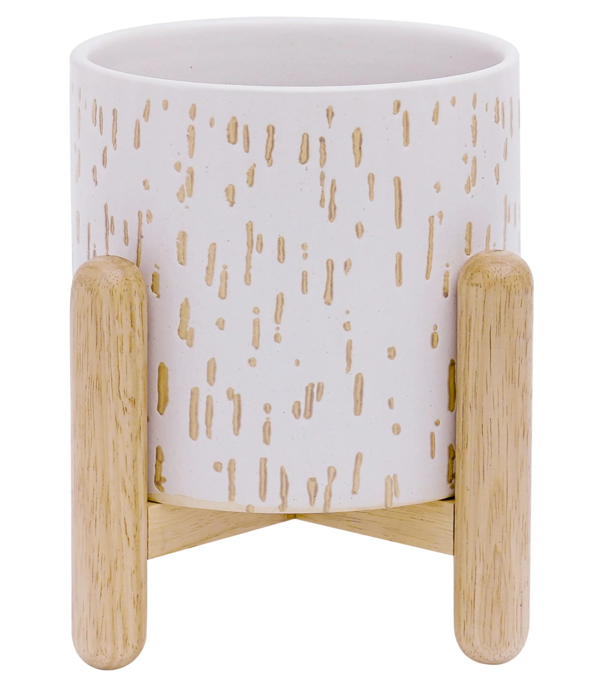 Better Homes & Gardens Ceramic Round Ceramic and Wood Planter & Stand Set | Walmart (US)