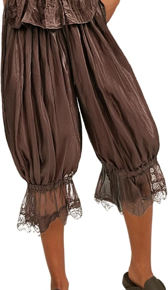Cropped Lace Pants for Women Ruffle Long Bloomers Flare Lace Trim Pantaloons Vintage Capri Bloome... | Amazon (US)