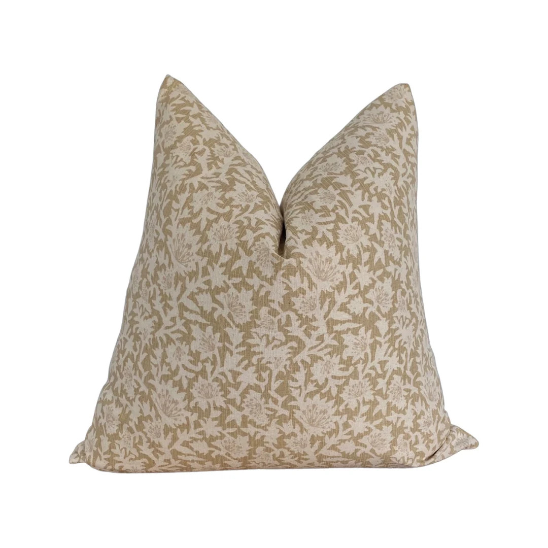 Light Beige Floral Print Throw Pillow Cover Square or Lumbar - Etsy | Etsy (US)