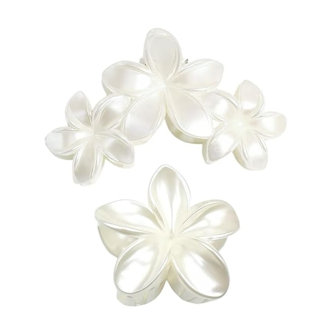 2 Pcs Pearl White Plumeria Claw Clips - Pretty Hawaiian Flower Hair Clips Cute Floral Hair Access... | Amazon (US)