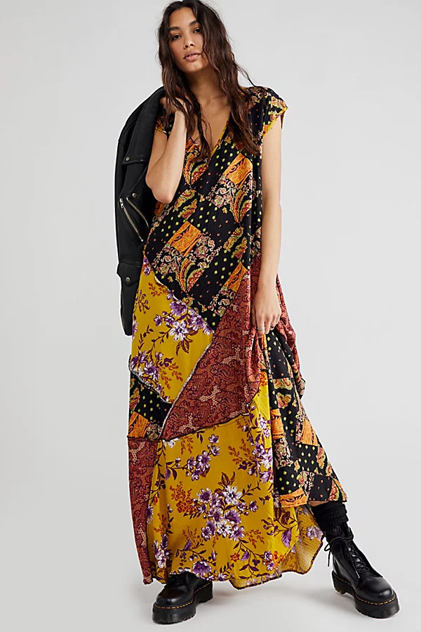 Desert Flower Patched Maxi Dress by Free People, Brown Combo, XS | Free People (Global - UK&FR Excluded)