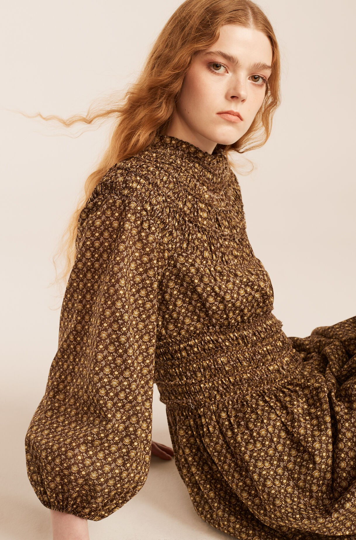 Feather Fleur Smocked Mock Neck Dress | Rebecca Taylor