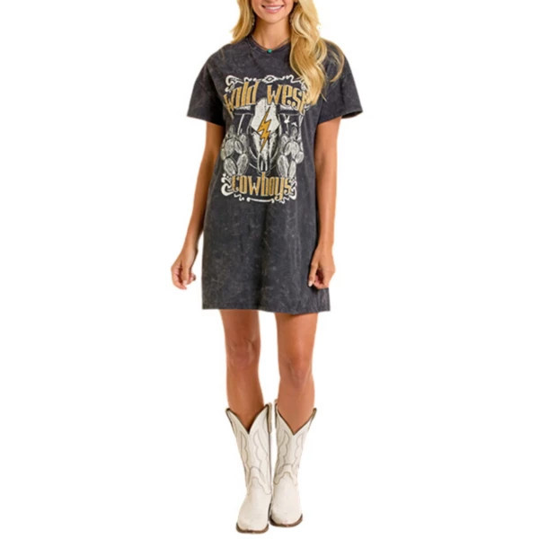 Women's Rock & Roll Denim Graphic Shirt Dress XSmall Black | Scheels